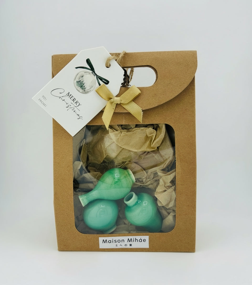 Korean Mini Ceramic Jar Set - Glossy Green